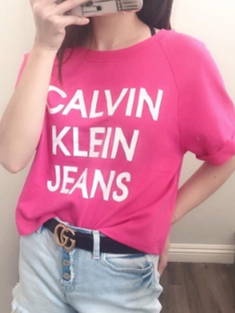 Calvin Klein Jeans Hot Pink Graphic Logo T-Shirt Tee Size S Loose Fit NWT